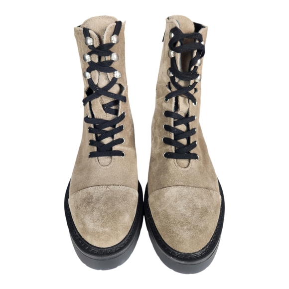 Allsaints Dusty Suede Combat Boots Women Size 8 Light Gray Lace Up Cap Toe - Picture 4 of 11